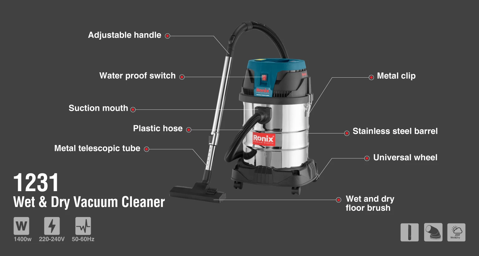 Industrial Vacuum Cleaner 1400W-30L_details