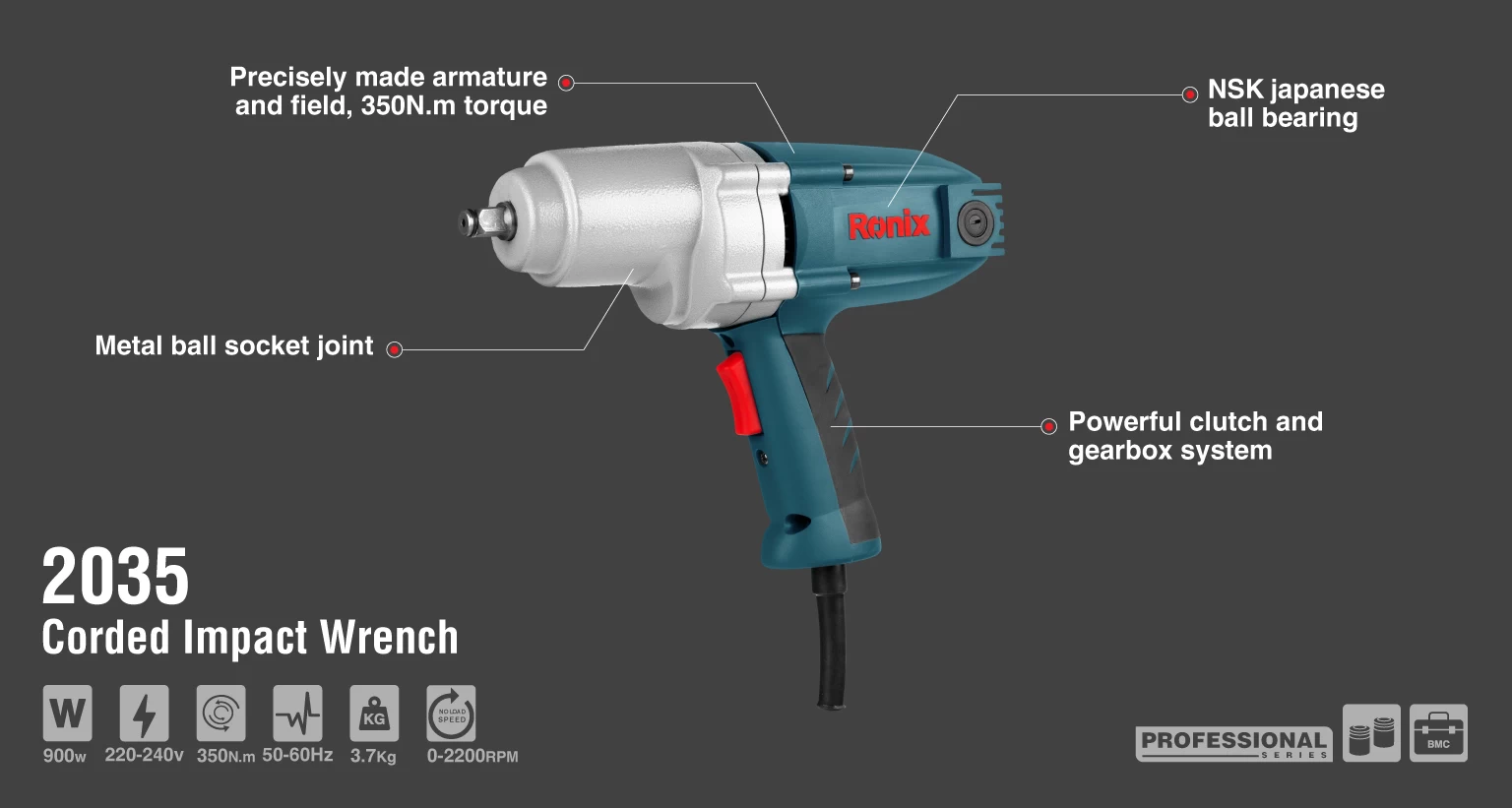 Electric impact wrench 900W-1/2 inch_details