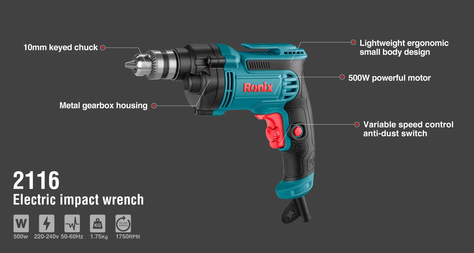 Electric Drill 500W-10mm keyed 	_details