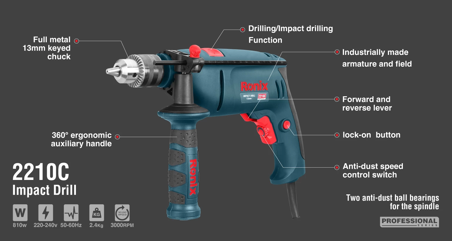 Electric Impact Drill 810W-13mm-keyed-3000RPM_details