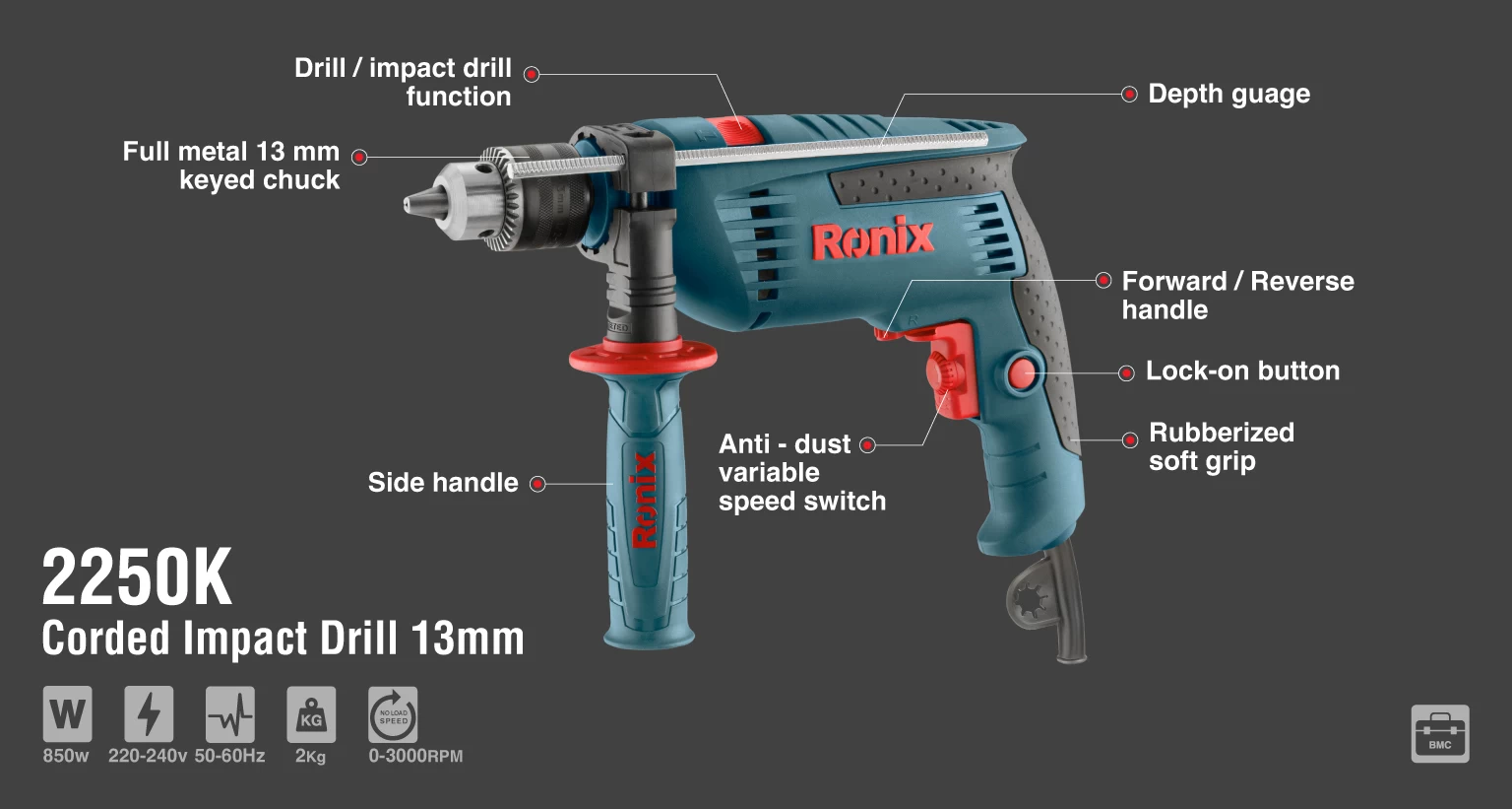 Electric Impact Drill kit 850W-13mm-keyed	_details