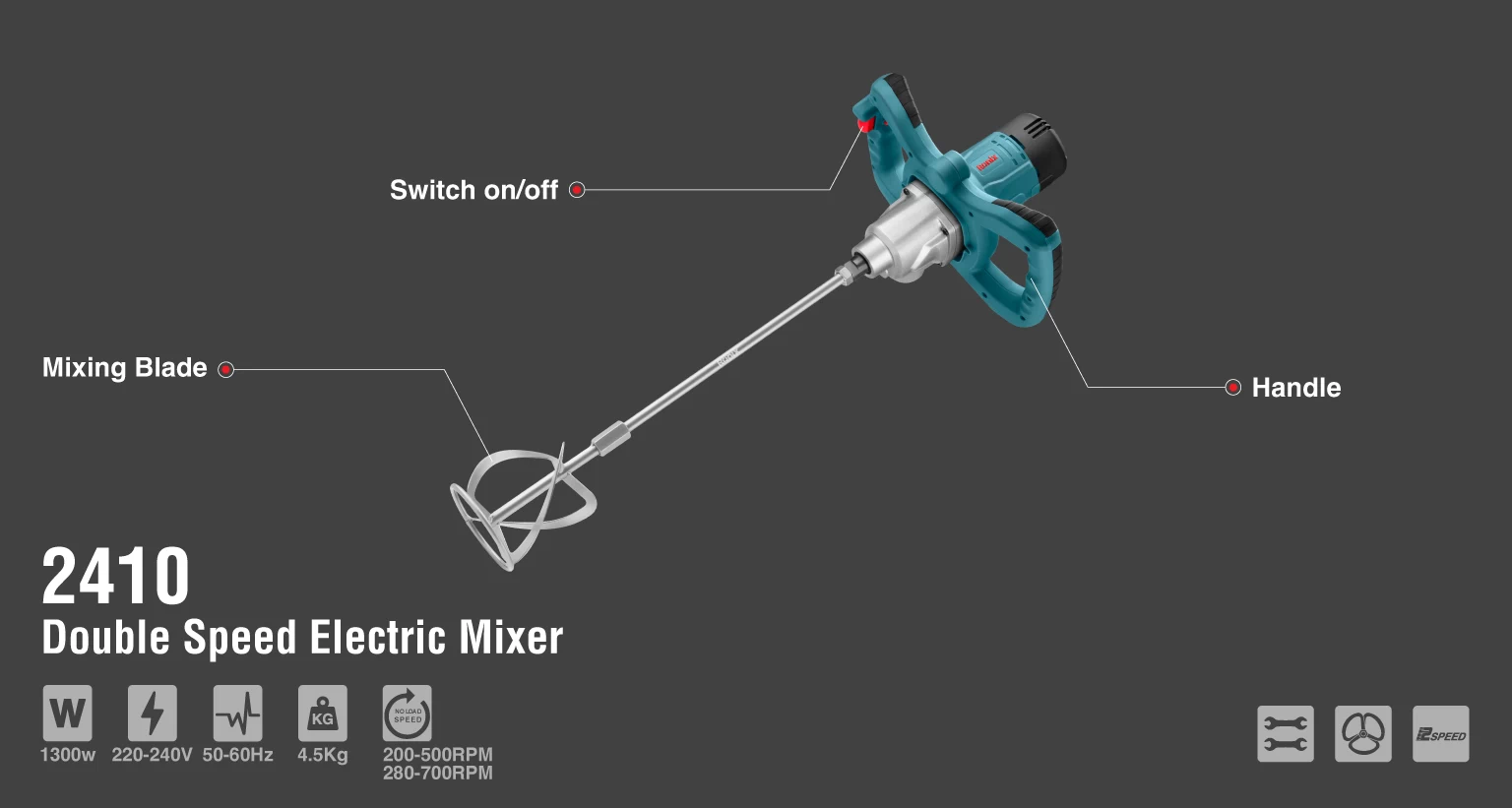 2 speed Paddle Electric Mixer 1300W_details