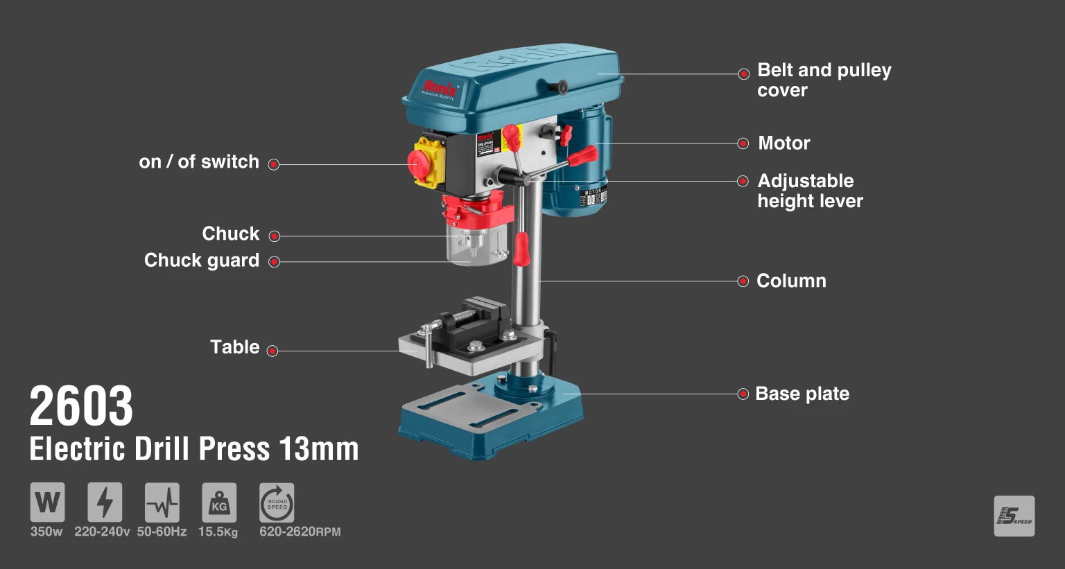 Electric Drill Press 350W-13mm _details