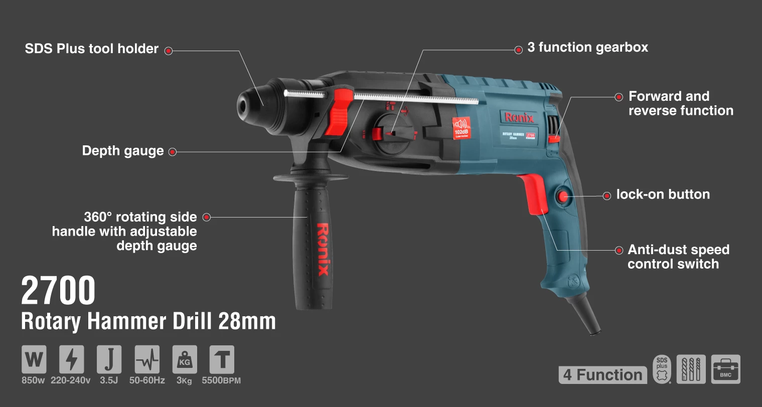 Rotary hammer 850W-28mm-3kg_details