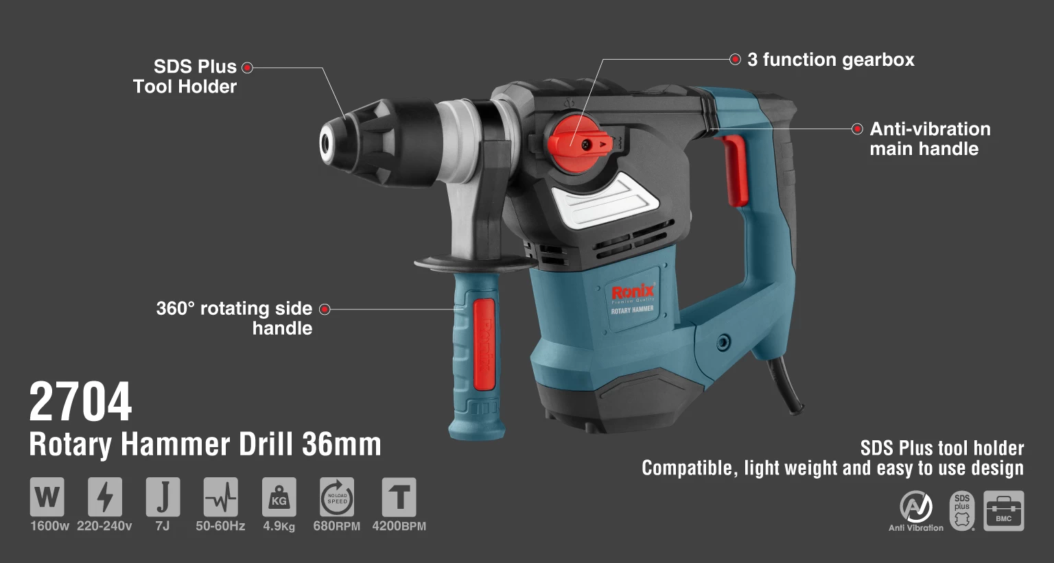 Rotary hammer 1600w-36mm_details