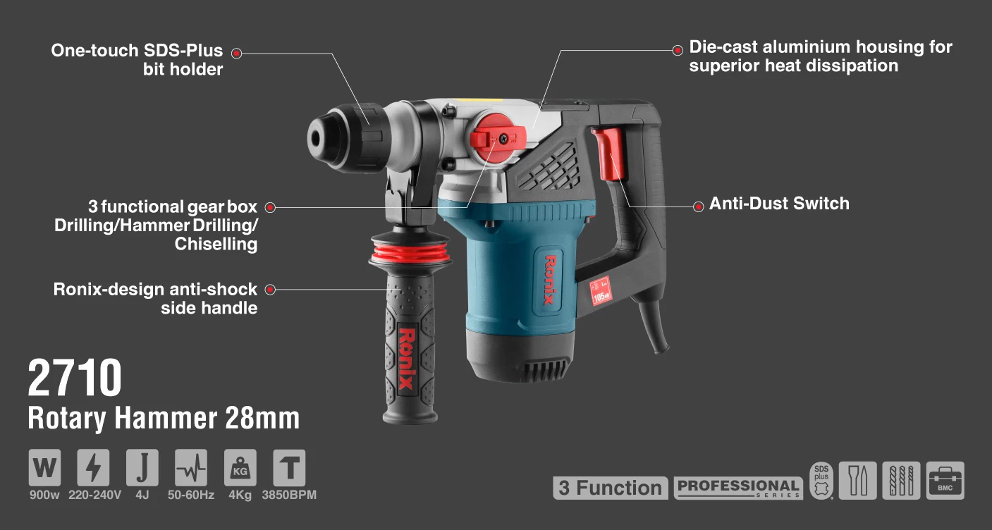 Rotary hammer 900w-28mm_details