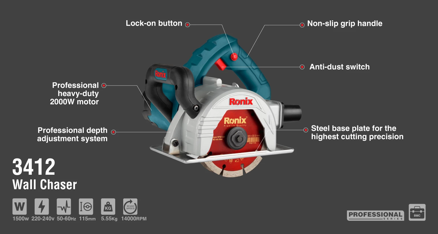 Elektrikli kalıpçı taşlama makinesi – 2000W – 125mm - BMC_details