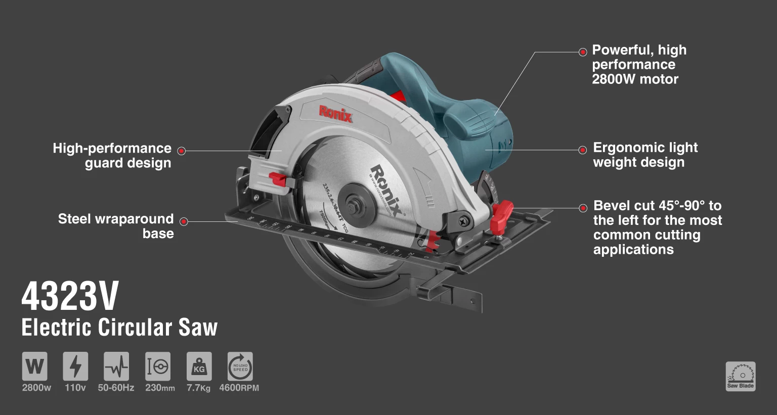 Electric Circular Saw 2800W-230mm-110V_details