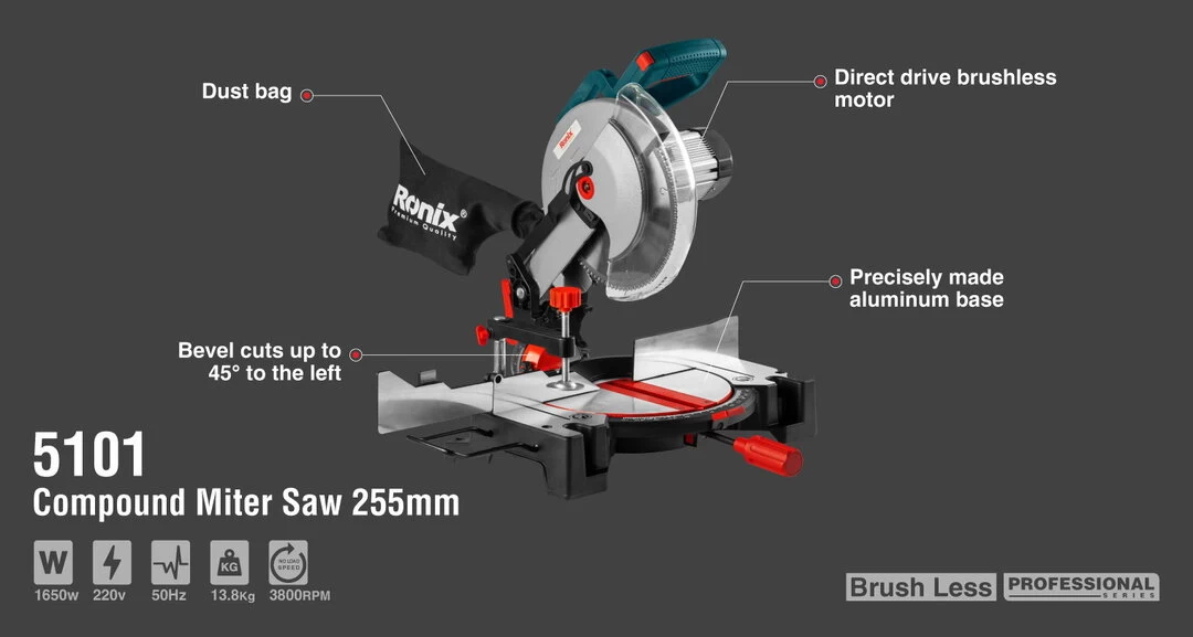Ronix Compound Miter Saw 225mm 5101 with information
