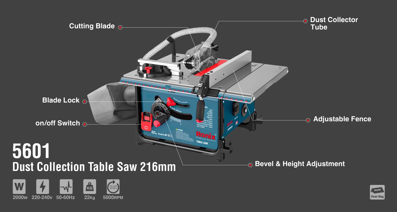 Dust Collection Table Saw 2000W-216mm_details