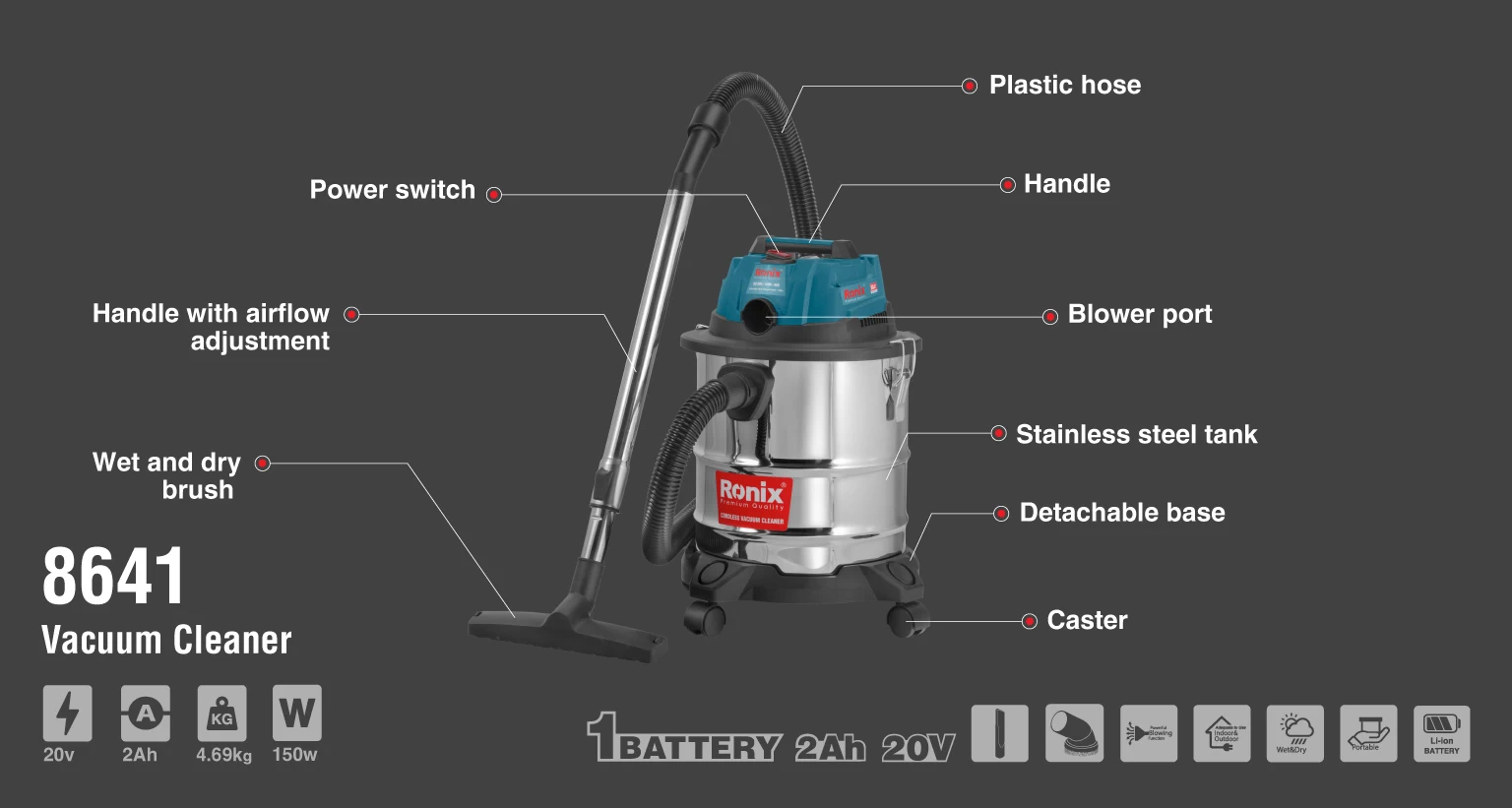 20V compact cordless Vacuum Cleaner 20L_details