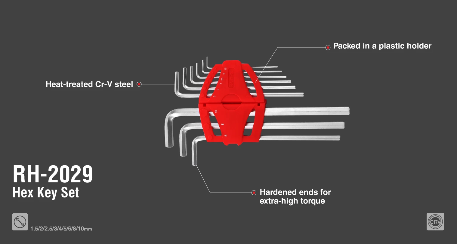 Alyan anahtar takım seti– HEX düz uç – 9 parça – plastik tutucu_details