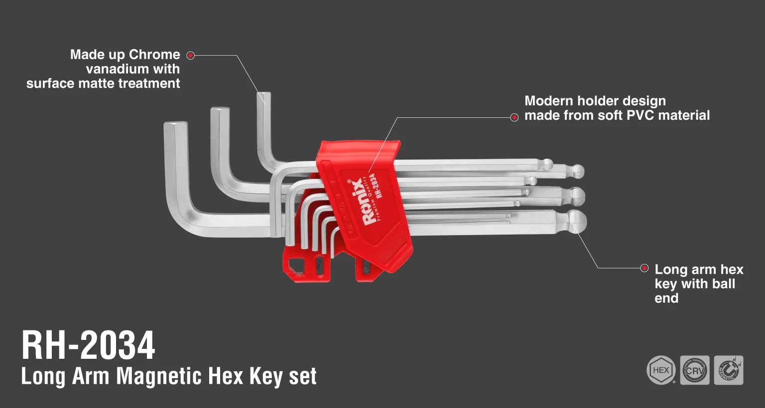 Long Arm Magnetic Hex Key set (9Pcs)_details