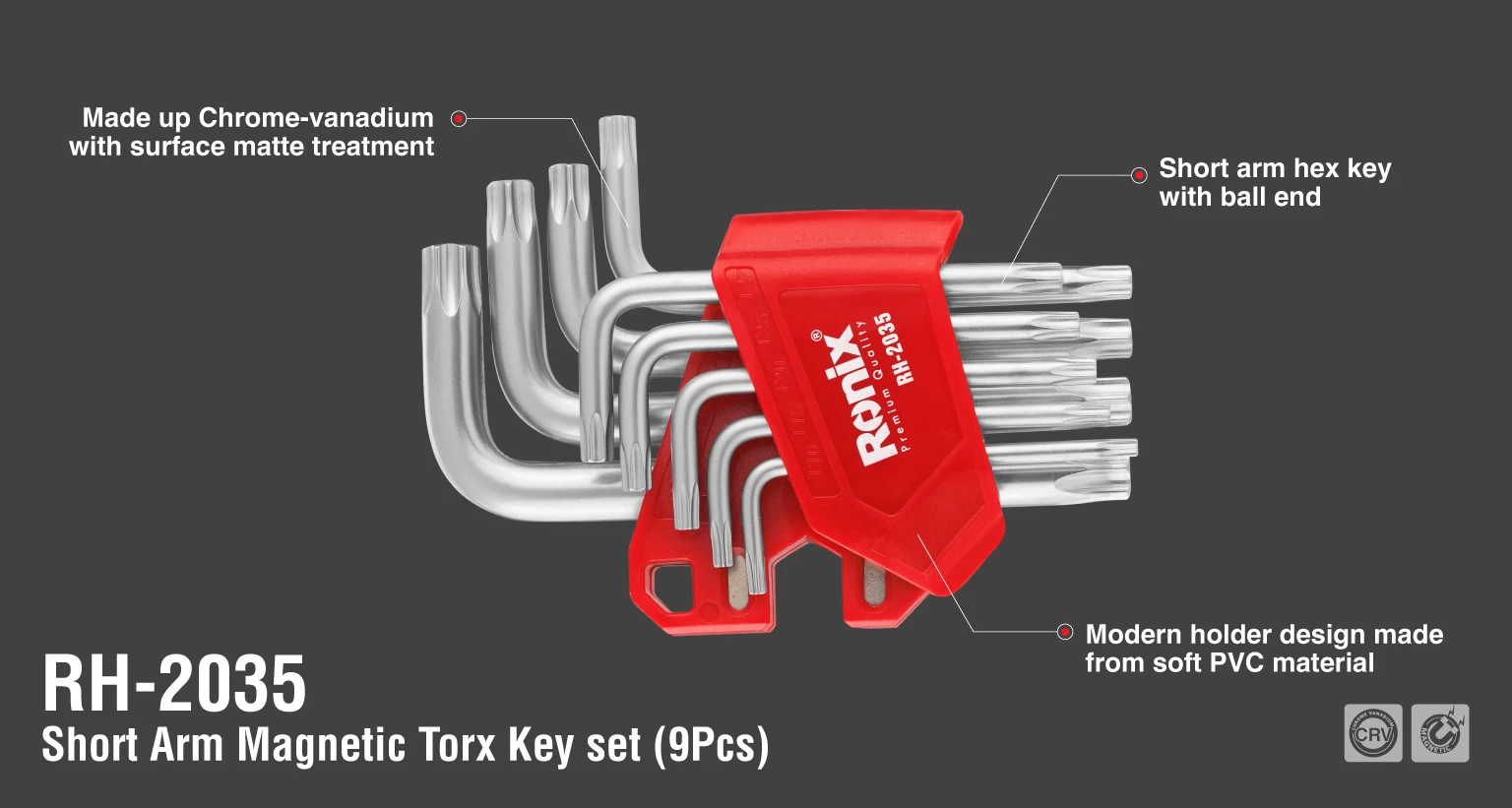 Short Arm Magnetic Torx Key set (9Pcs)_details