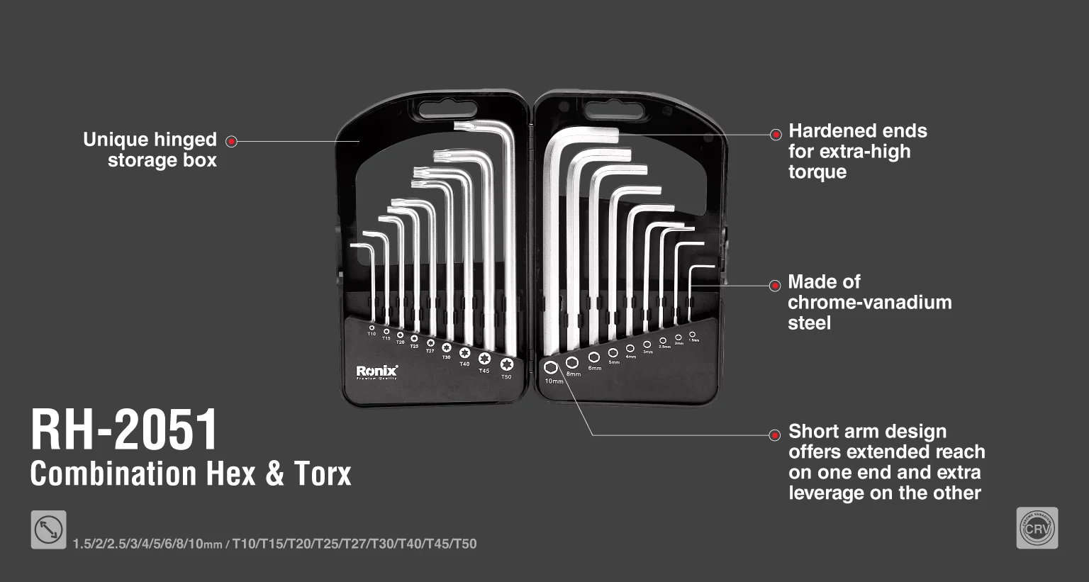 Alyan anahtar takım seti– Torx ve HEX kısa boy düz uç – 18 parça - CR-V_details