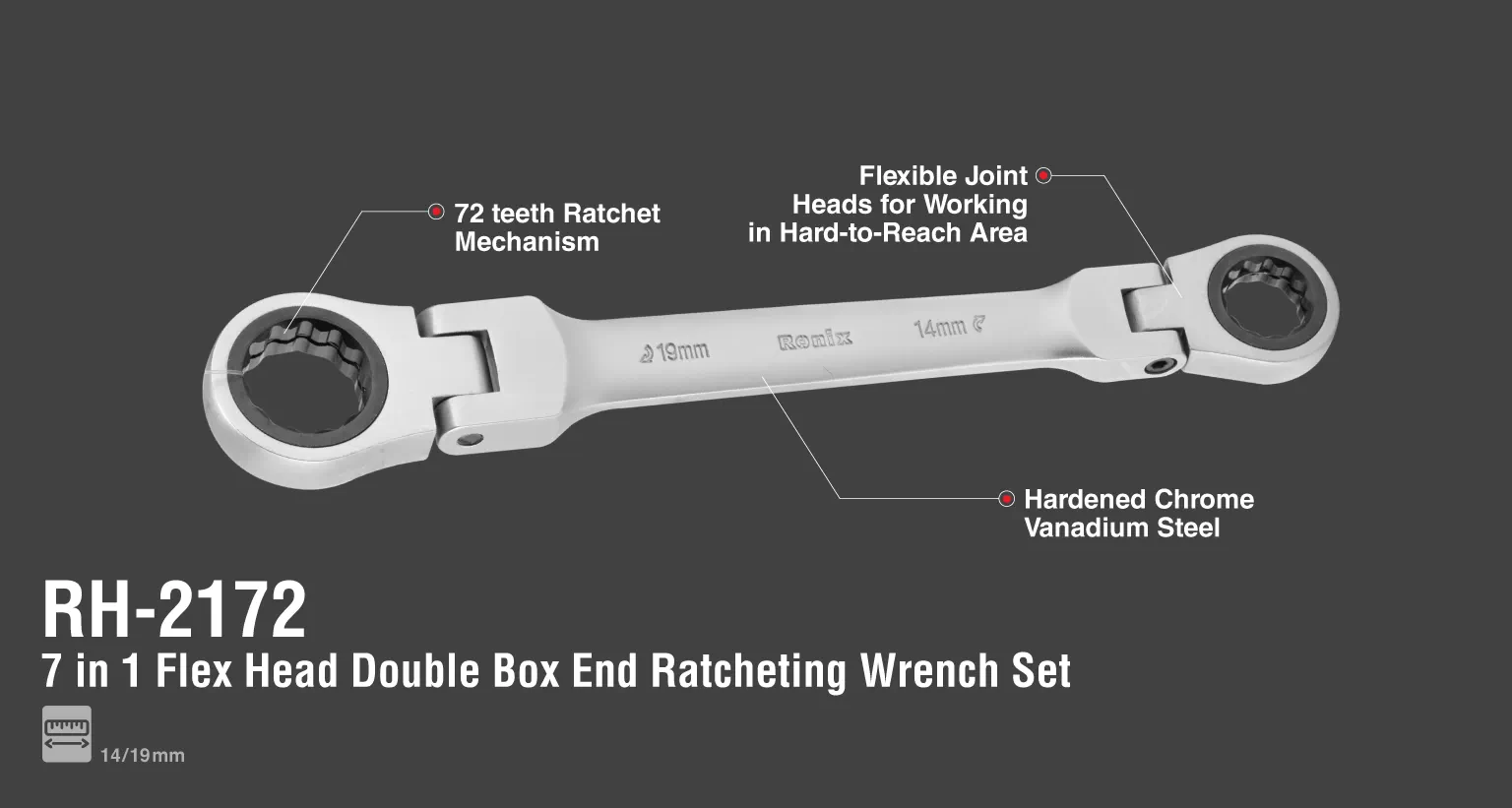 7 in 1 flex head double box end ratcheting wrench set_details