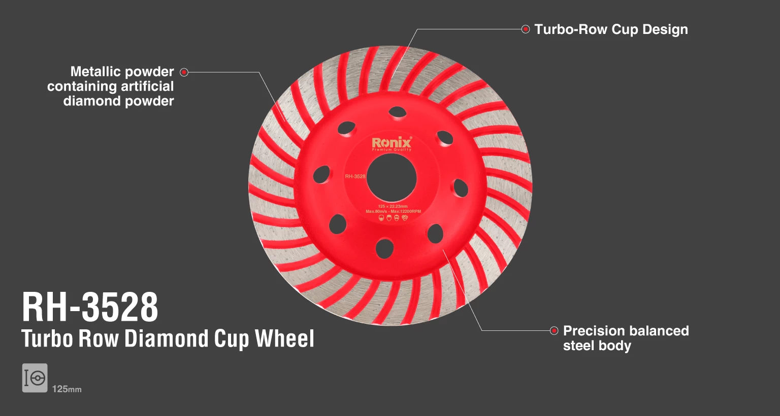 Turbo Diamond Cup Grinding Wheel 125x22.2mm_details