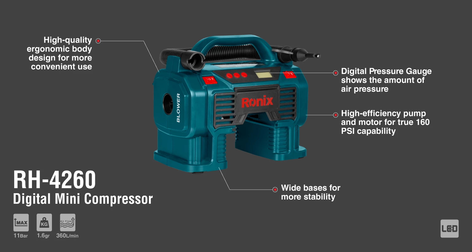 Mini-Kompressor 11Bar mit 12V-DC Zigarettenanzünder-Stecker_details