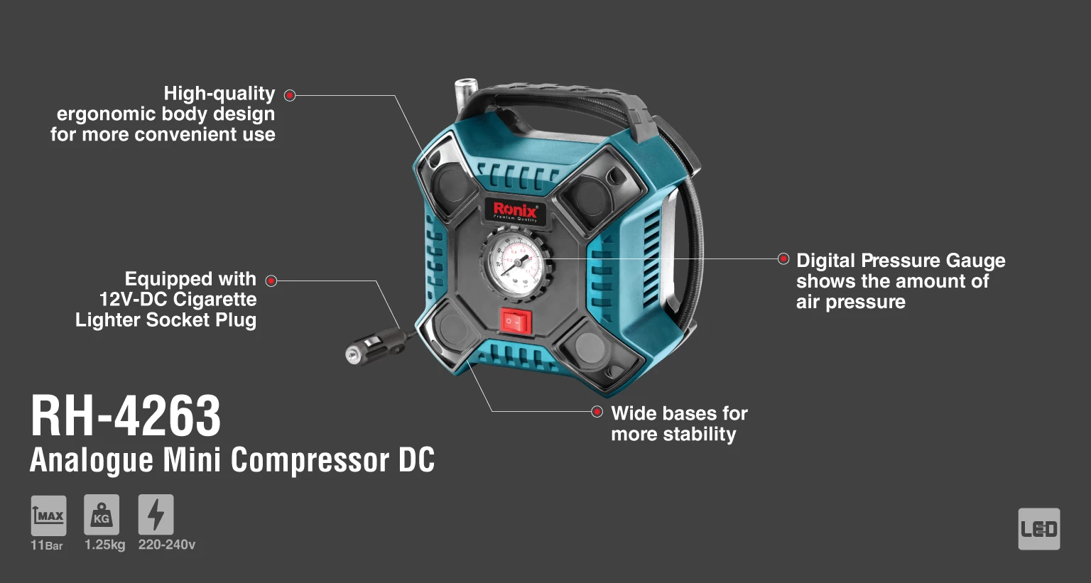 Analog mini hava kompresörü– DC 12V – 1.52 kg_details