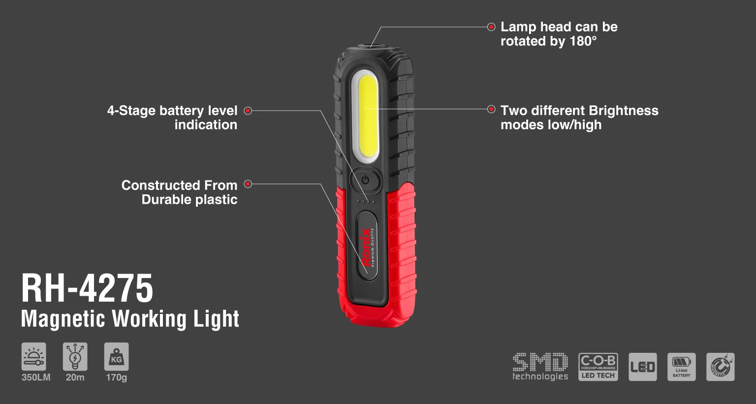 Magnetic Working light 350LM-Modish model_details