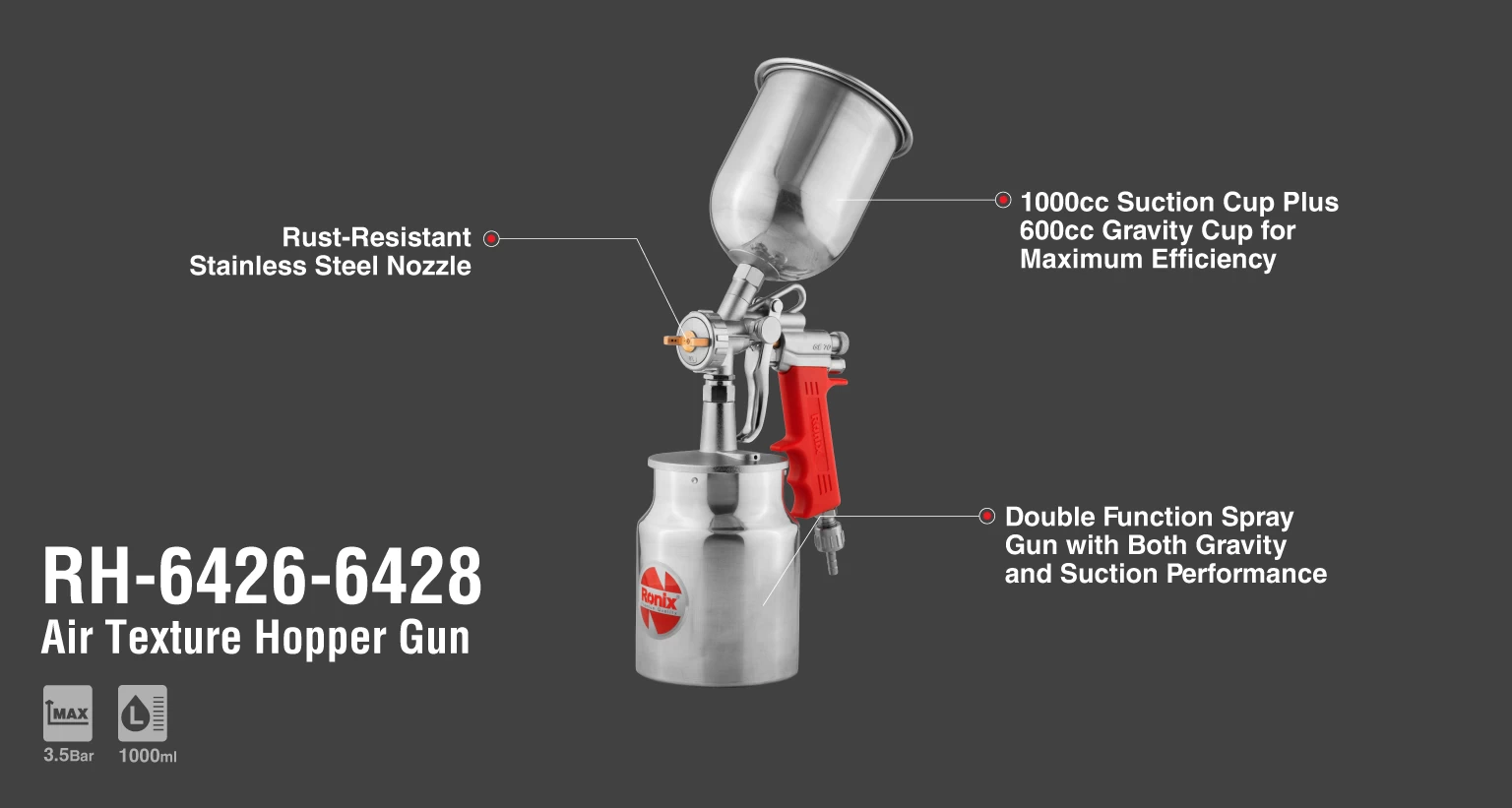 Pistolet à Peinture Pneumatique à Double Fonction - Godet en Aluminium - Buse 1.6 mm_details